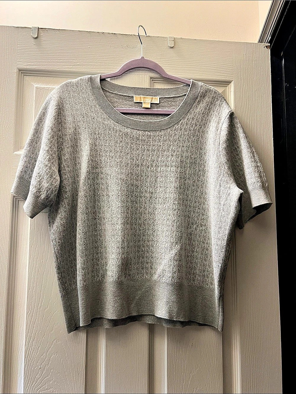 Michael Kors Logo Jacquard Short-Sleeve Sweater Gray XL